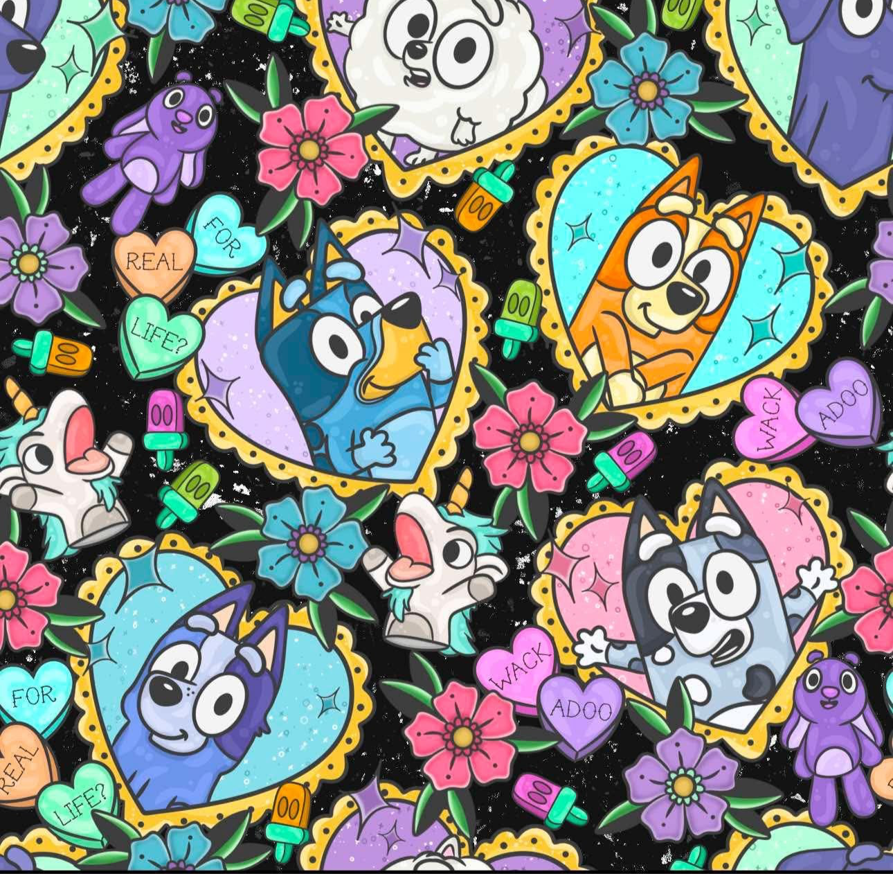 Blue dog tattoo hearts